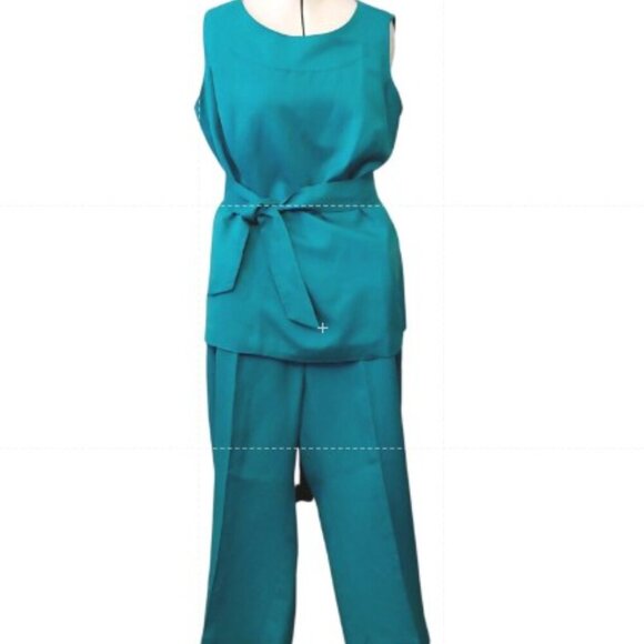 Jessica London Linen Lined Turquoise Sheath Dress & 2 PC Capri Outfit | Size 20 - Picture 2 of 10